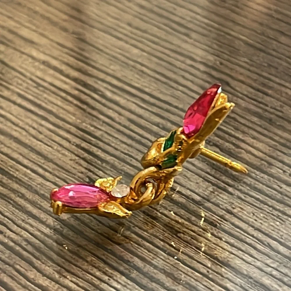Vintage Tulip with a Dangling Angel Charm Gold-tone with Pink Rhinestones